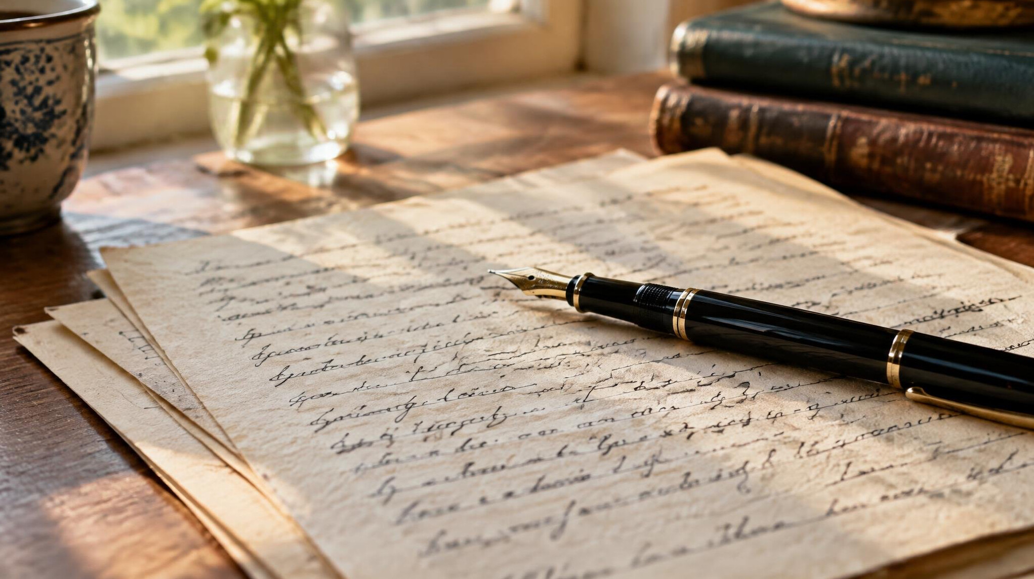 Handwritten manuscript pages with a fountain pen